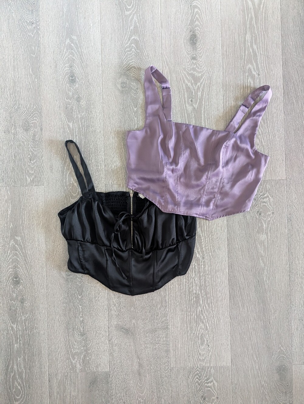 Garage Black & Wild Fable Purple Satin Corset Crop Top Bundle - L/XL